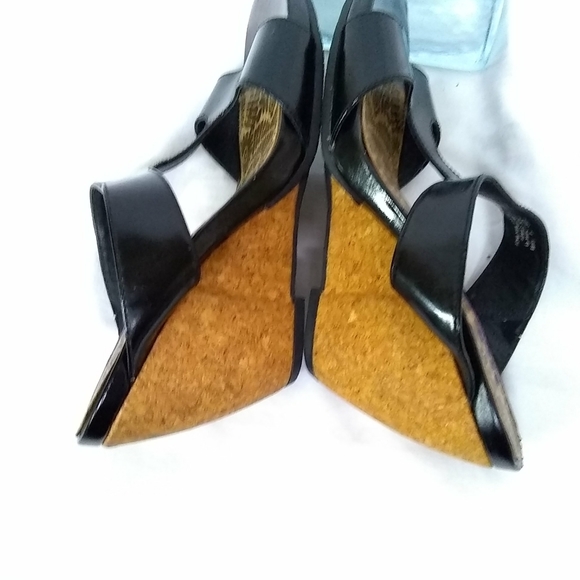 Indigo Womens Sandals 3" Wedge Cork Heels Black Leather Band  Slide On Size 7M - Picture 6 of 8